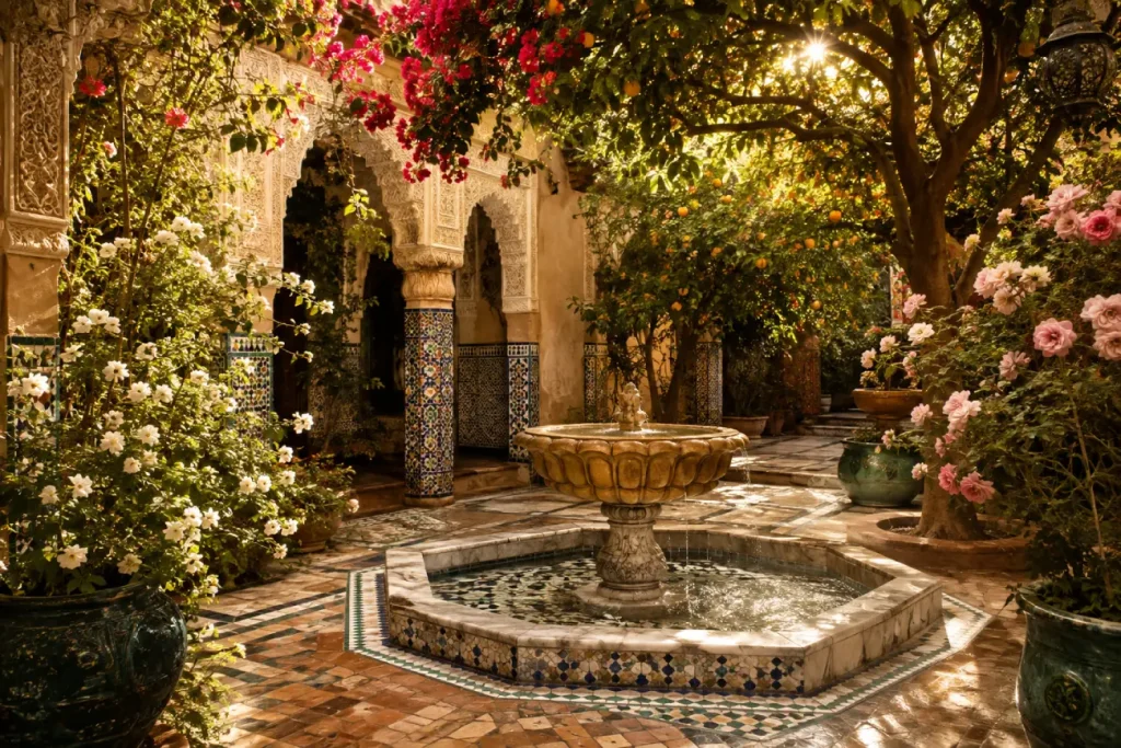 Conception De Jardin Marocain Traditionnel À Marrakech : Art Arabo-andalou
