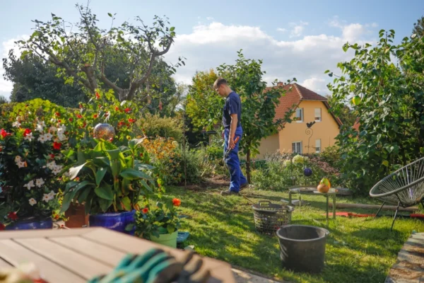 Young man working in the garden